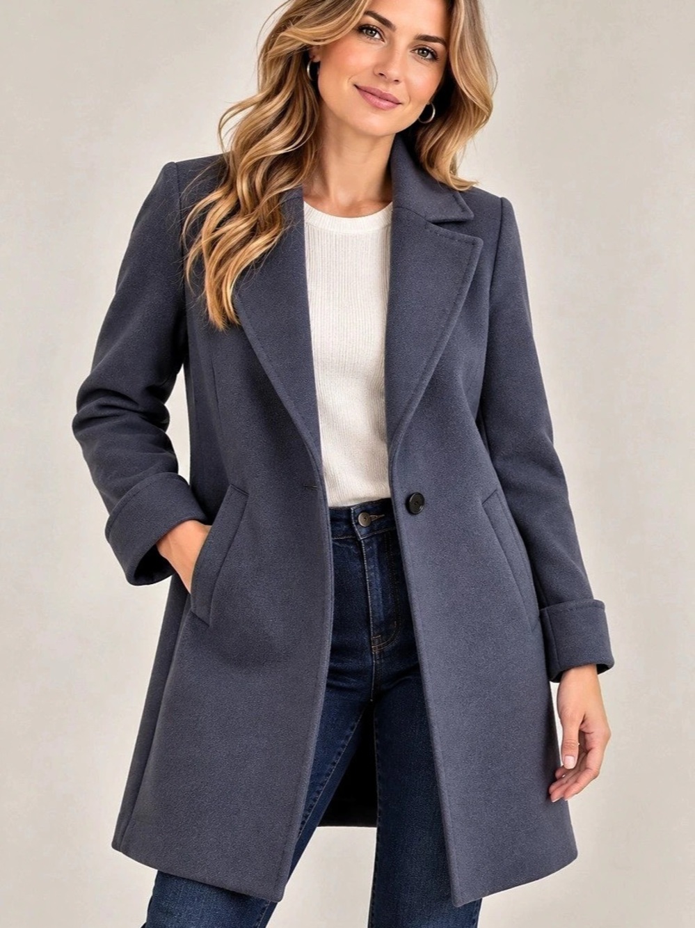 Tahari Wool Blend Pea Coat in Blue Size Medium Like New
